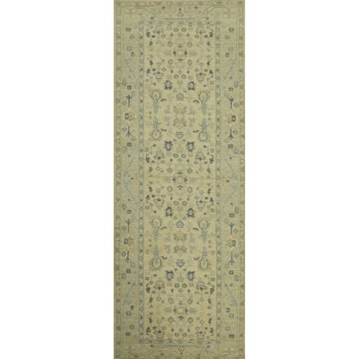 Earth Tone Wool Oushak Vegetable Dye Runner Rug, Floral Geometric Carpet - 9' 8'' X 2' 11''