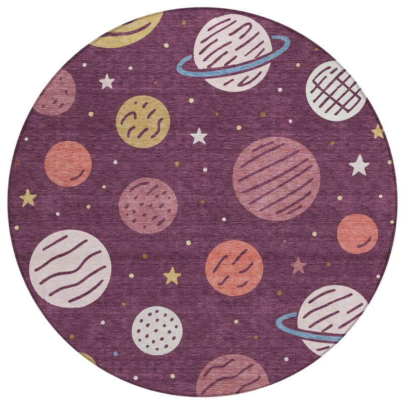 Machine Washable Indoor/ Outdoor Modern Planets Chantille Rug