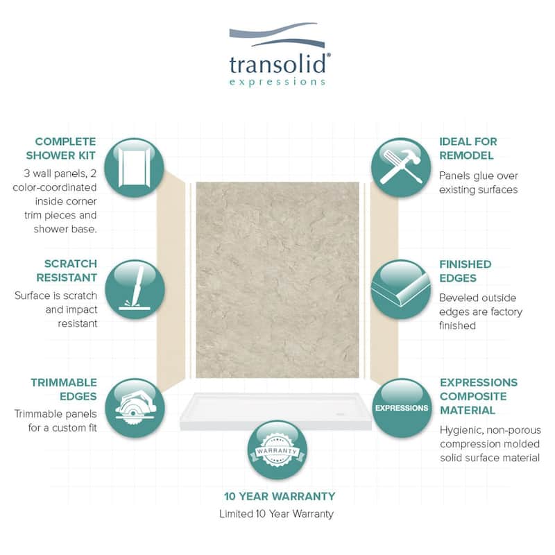Transolid Expressions 60-in X 32-in X 72-in Glue to Wall Shower Kit - 32" x 60" x 72"