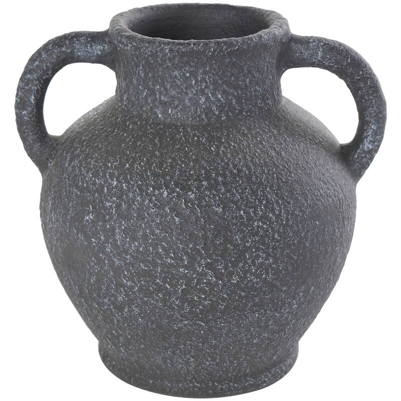 Black Ceramic Whitewashed Textured Amphora Vase with 2 Handles