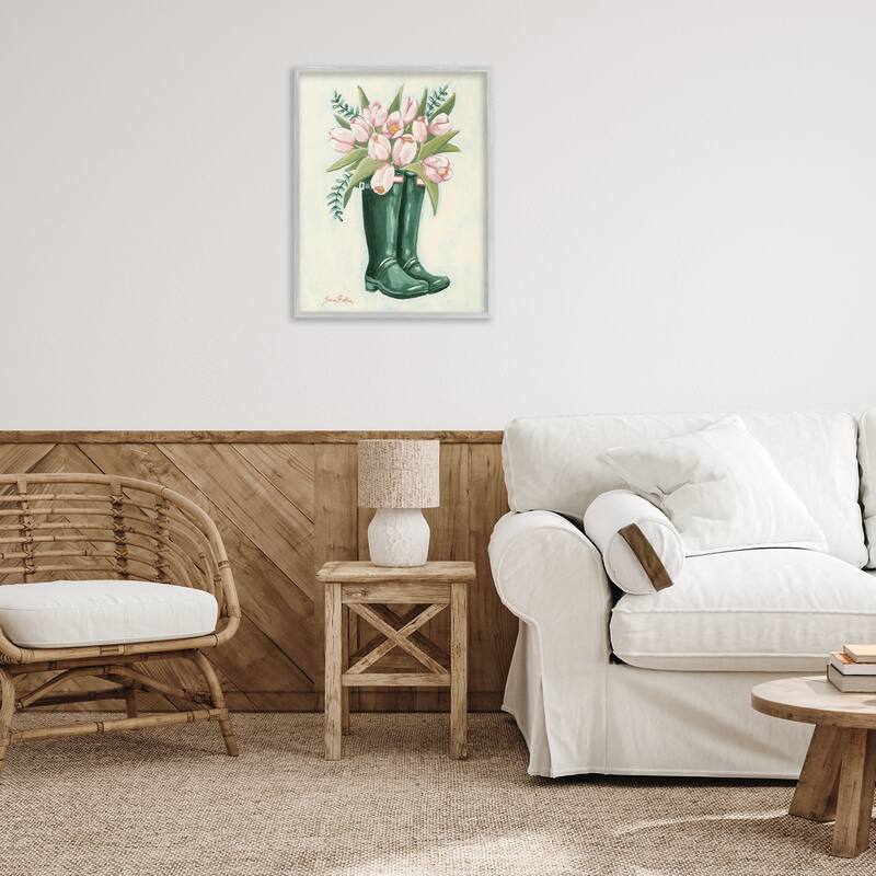 Stupell Tulips in Rain Boots Framed Giclee Art Design By Sara Baker