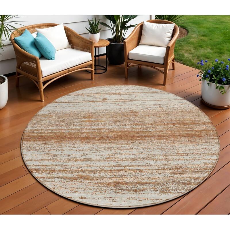 HomeRoots Striped Transitional Rectangle Outdoor Rug - 8' Round