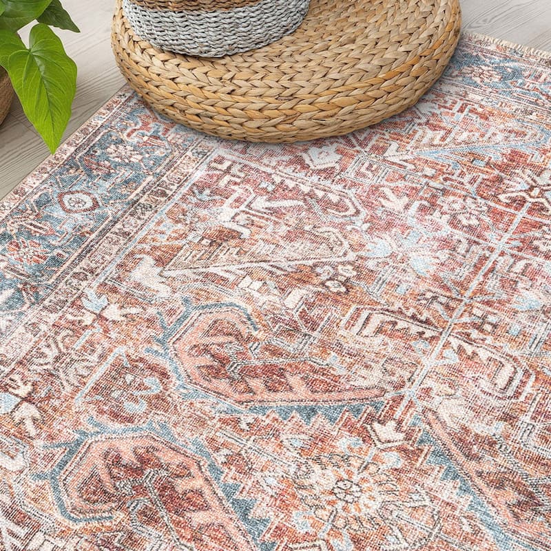 World Rug Gallery Vintage Distressed Machine Washable Area Rug