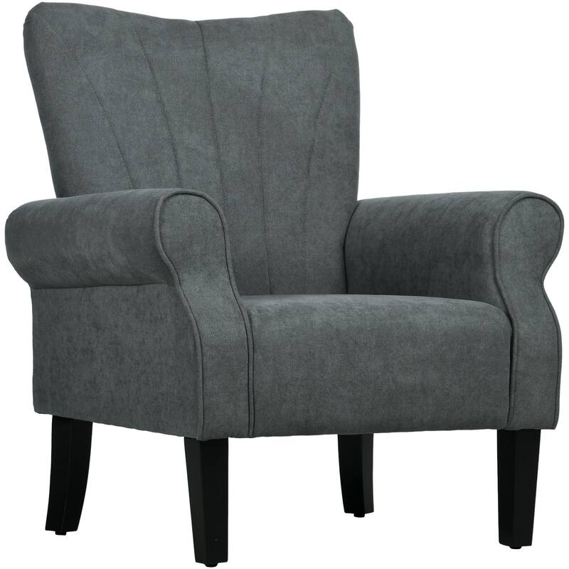 Fabric Accent Chair, Armchair with Wood Legs