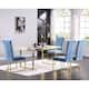 Sky Blue Velvet Upholstered Dining Chairs with Polished Gold Legs - Bed ...
