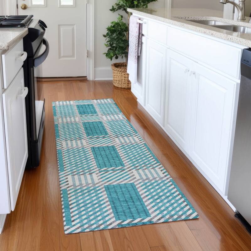 Premium Washable Super Soft Modern Plaid Mayfield Rug - Teal - 2'3" x 7'6"