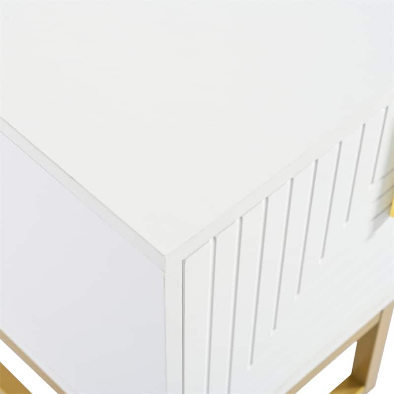Modern TV Stand with Metal Legs and Gold Handles,Media Console Table