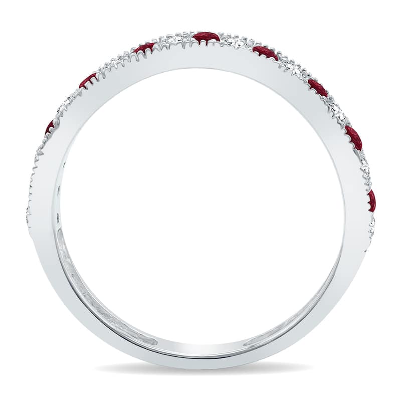 Ruby and Diamond Channel Set Wedding Band in 10K White Gold