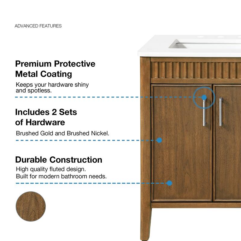 Juliette Warm Walnut Bathroom Vanity with White Quartz Top