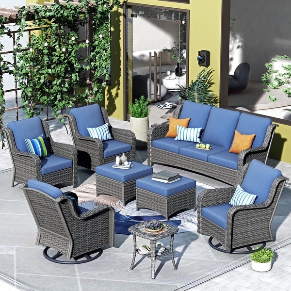 OVIOS 8 piece Rattan Wicker Patio Furniture Set Swivel Rocking Chair Set On Sale Bed Bath Beyond 37526746