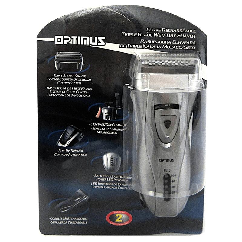 Optimus Cordless Rechargeable LED Shaver with Pop-Up Trimmer