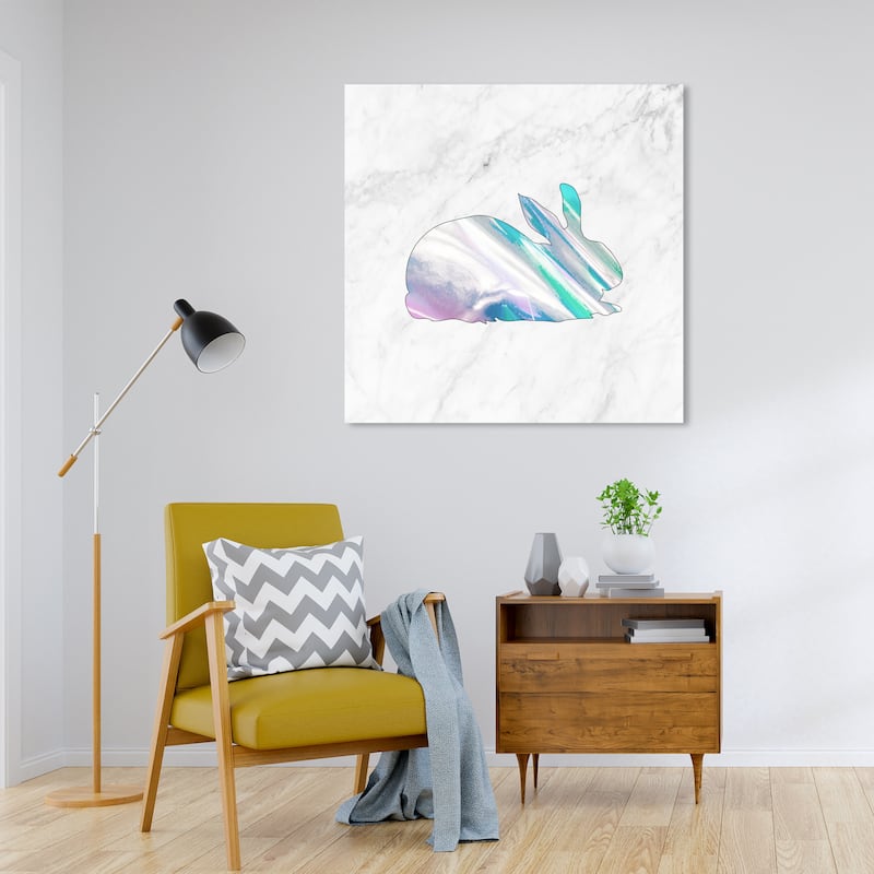Wynwood Studio Canvas Animals Bunny Holo and Marble Gray and Metallic Gray Farmhouse Wall Art Canvas Print - 30 x 30