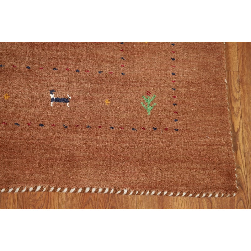 Hand Knotted Oriental 100% Wool Carpet Tribal Animal Pictorial Brown Gabbeh Area Rug - 5' 10'' X 4' 0''