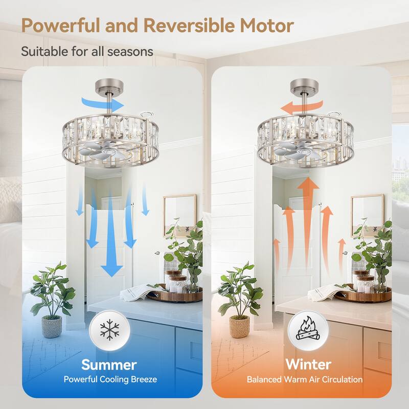 20" Satin Nickel ABS 7-Blade Caged Ceiling Fan with Light and Remote