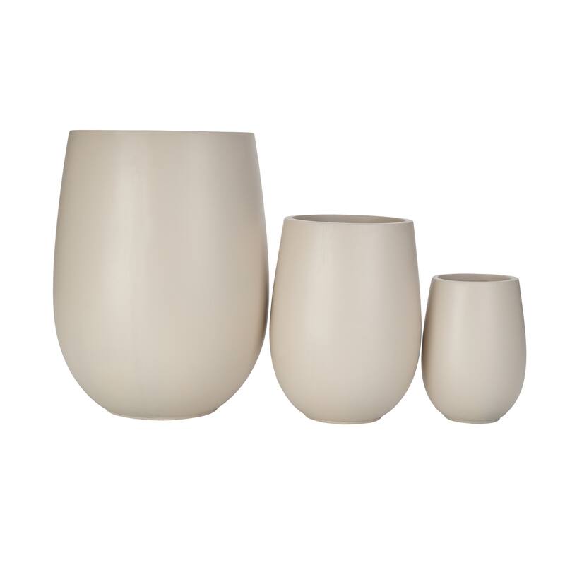 Lightweight Round MGO Outdoor Planter Set-3 Sizes (15.6"/10.74"/7.3"),Large Outdoor Indoor Flower Pots with Drainage Hole