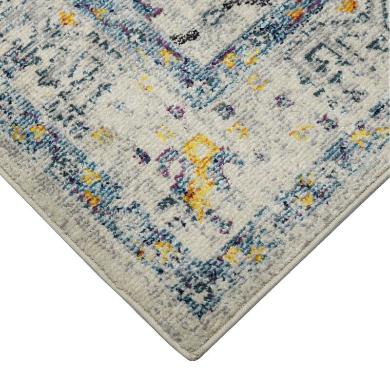 HomeRoots 5' X 8' Ivory And Yellow Oriental Distressed Area Rug - 90.00 in. x 63.00 in. x 0.38 in.