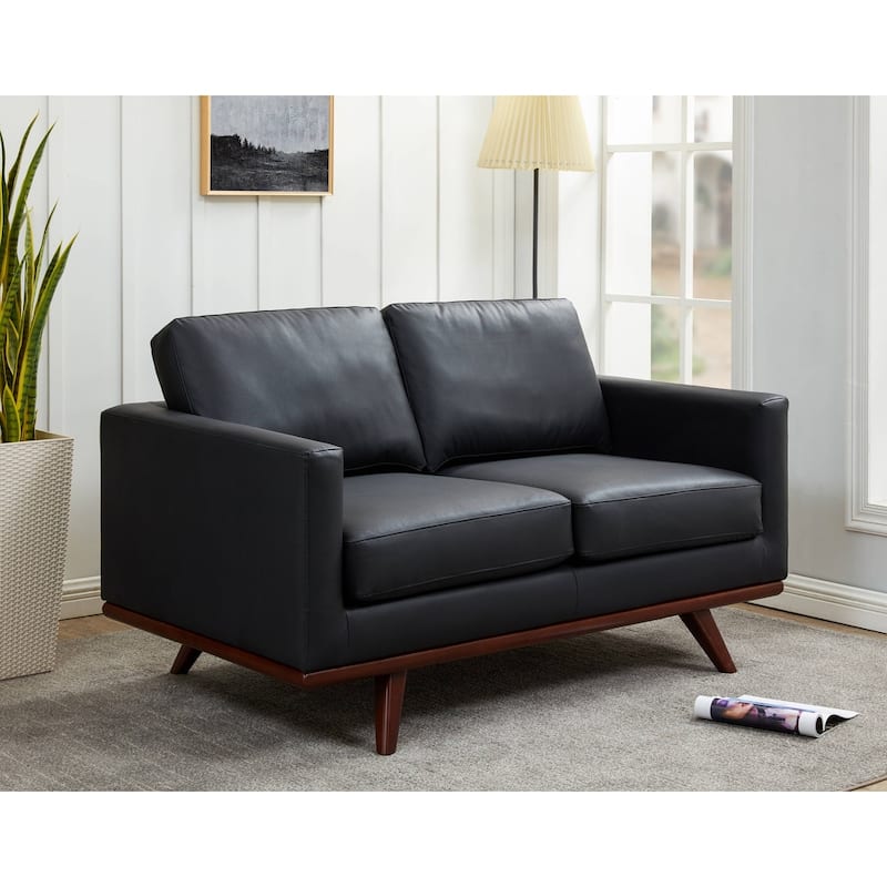 Chester Modern 2-Seater Loveseat - Leather or Mesh Sofa with Solid Birch Wood Base - Small Space Couch for Living Room & Office