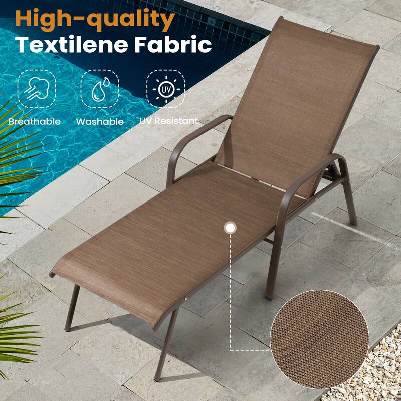 Outdoor Patio Adjustable Back Chaise Lounges Chairs with Arms(Set of 2 )