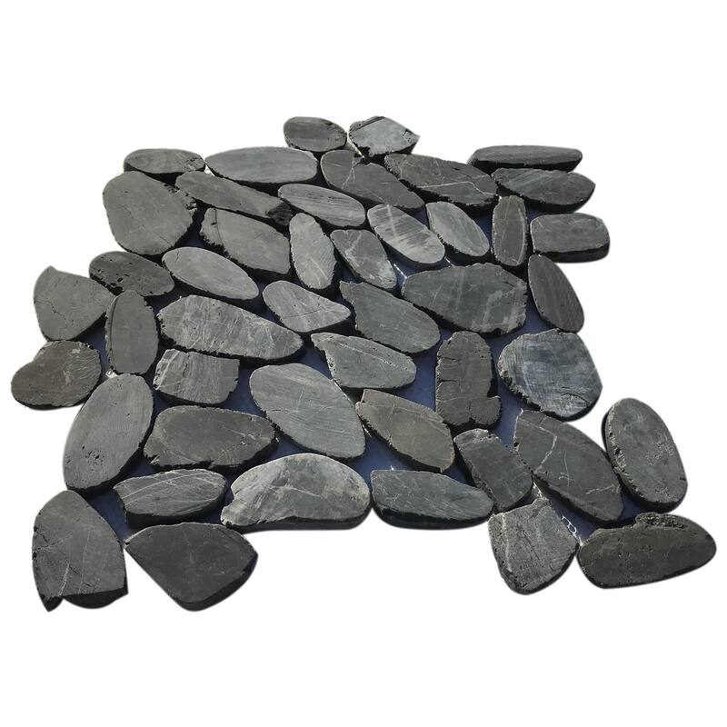 Coal Black Natural Stone Sliced Pebble Mosaic Tile