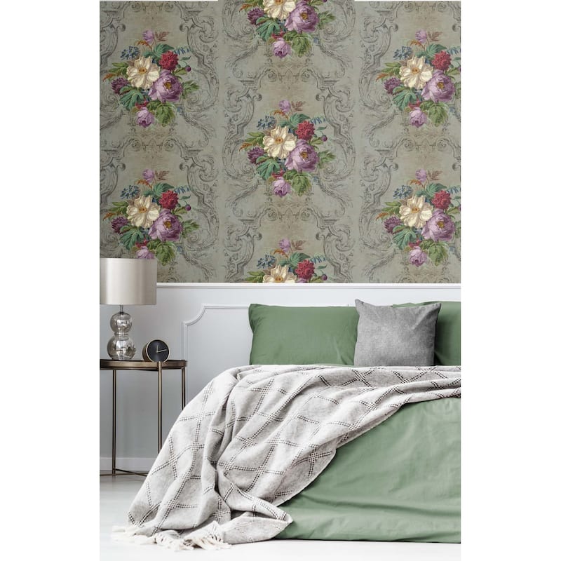 Seabrook Designs Foust Framed Floral Unpasted Wallpaper