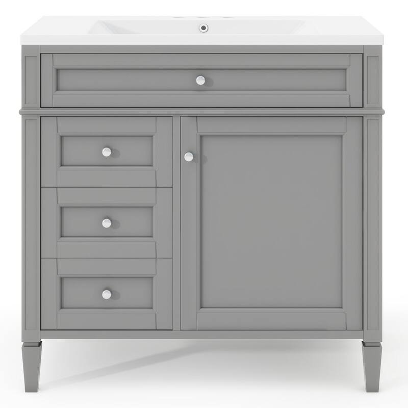 36 inch Solid Wood and MDF Freestanding Bathroom Vanity Set with Integrated Ceramic Sink - 36'' x 33''