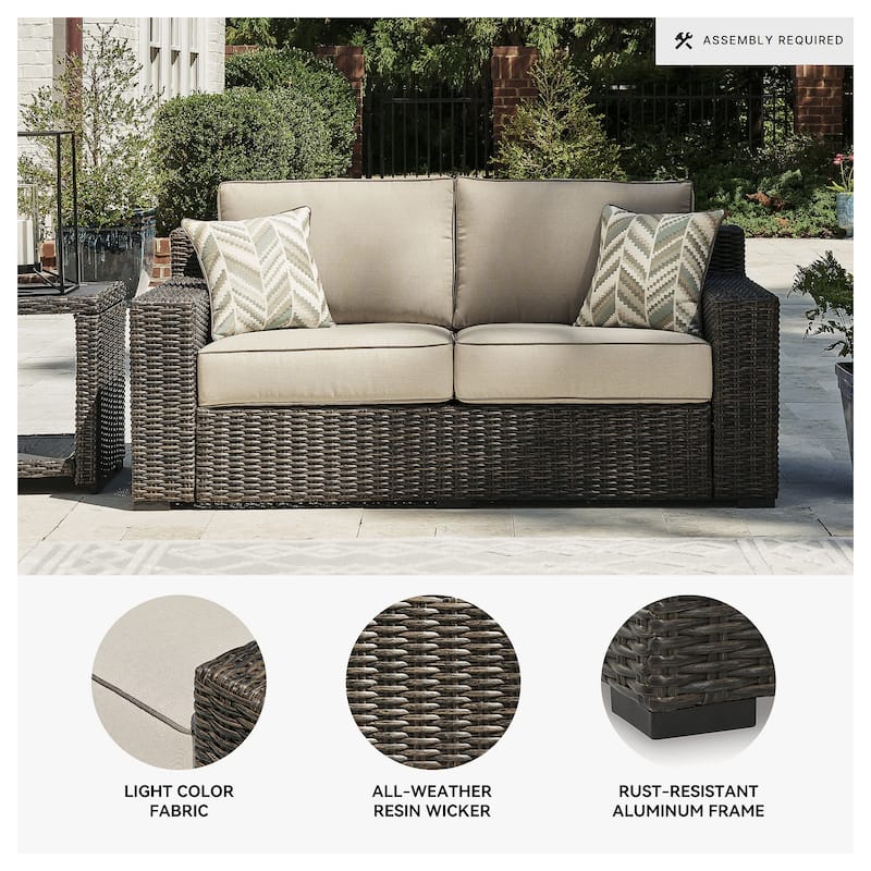 Signature Design by Ashley Coastline Bay Brown Outdoor Loveseat with Cushion - 71" W x 36" D x 36" H