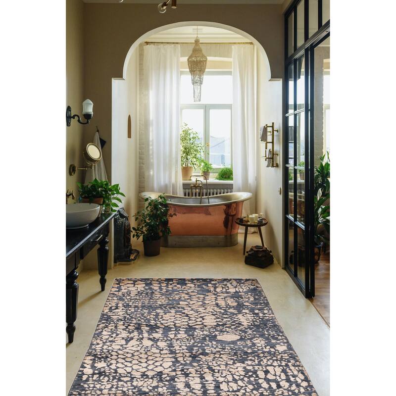 ECARPETGALLERY Hand-knotted Legacy Navy Silk, Wool Rug - 2'7 x 11'7