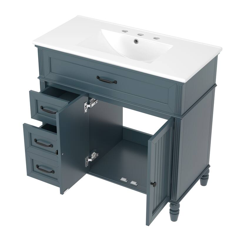 Bathroom Vanity with Ceramic Sink, Multi-Functional Wood Bathroom Storage Cabinet, Bathroom Cabinet with Doors & drawers