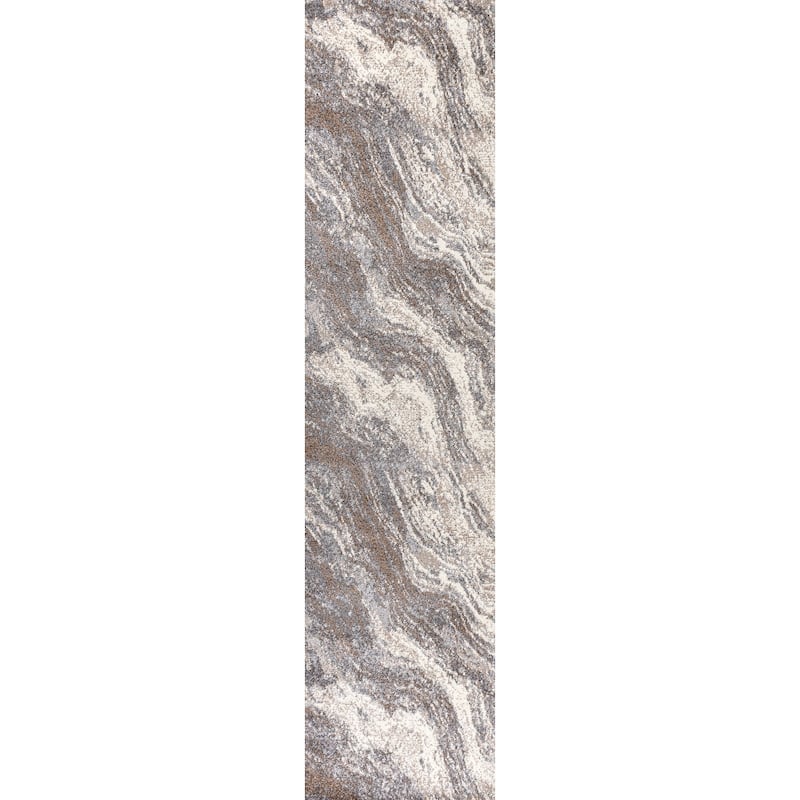 JONATHAN Y Eleni Contemporary Glam Abstract Marble Area Rug - 2 X 8 - Brown/Gray