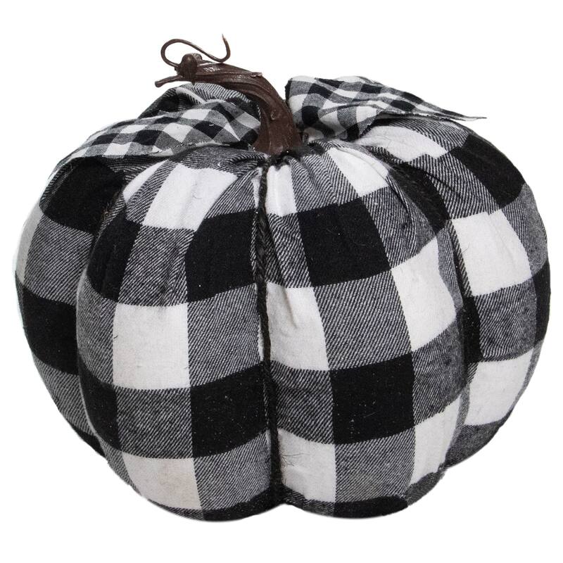 Buffalo Plaid Fall Harvest Pumpkin - 7" - Black and White