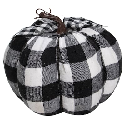 Buffalo Plaid Fall Harvest Pumpkin - 7" - Black and White