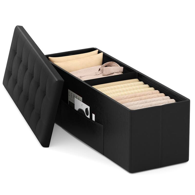 43 Inch PU Leather Storage Ottoman Bench with 38 Gallon Capacity Removable Divider and Foam Cushion for Living Room Entryway