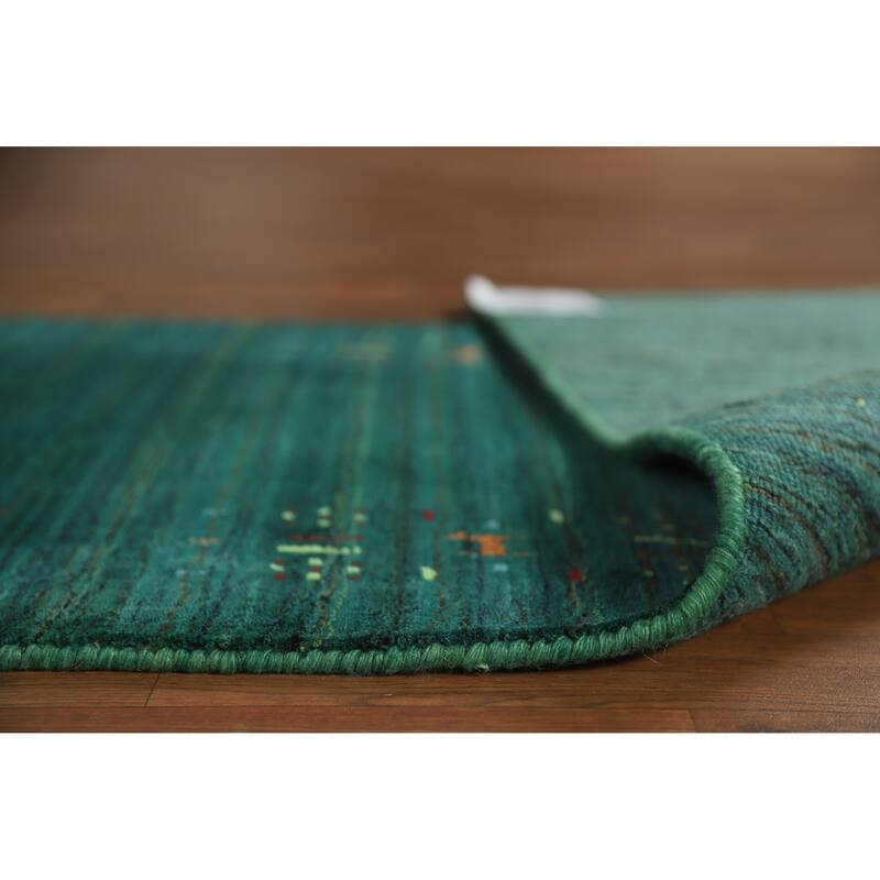 Tribal Green Gabbeh Indian Runner Rug Handmade Wool Carpet - 2'6" x 9'9"