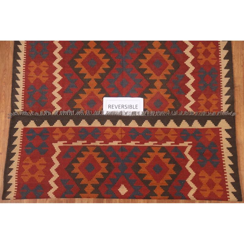 Reversible Kilim Oriental Area Rug Flat-weave Tribal Wool Carpet - 5'0" x 6'5"