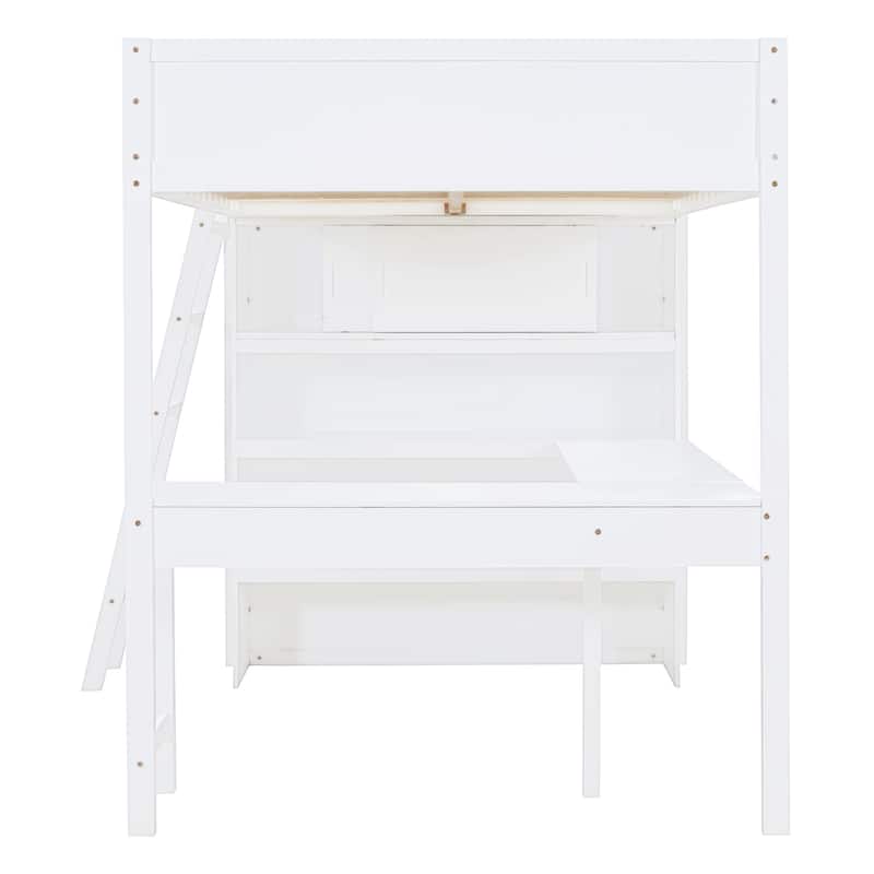 Full Size Loft Bed with Desk and Shelf