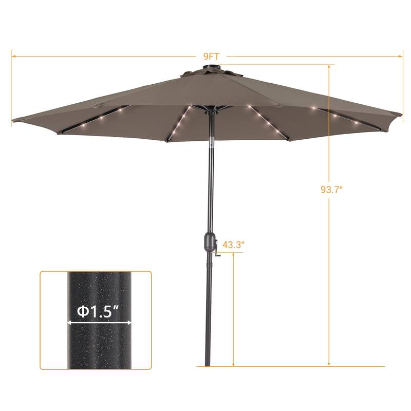 LIVOOSUN 9Ft Solar-powered Large Round Outdoor Patio Market Umbrella with Crank