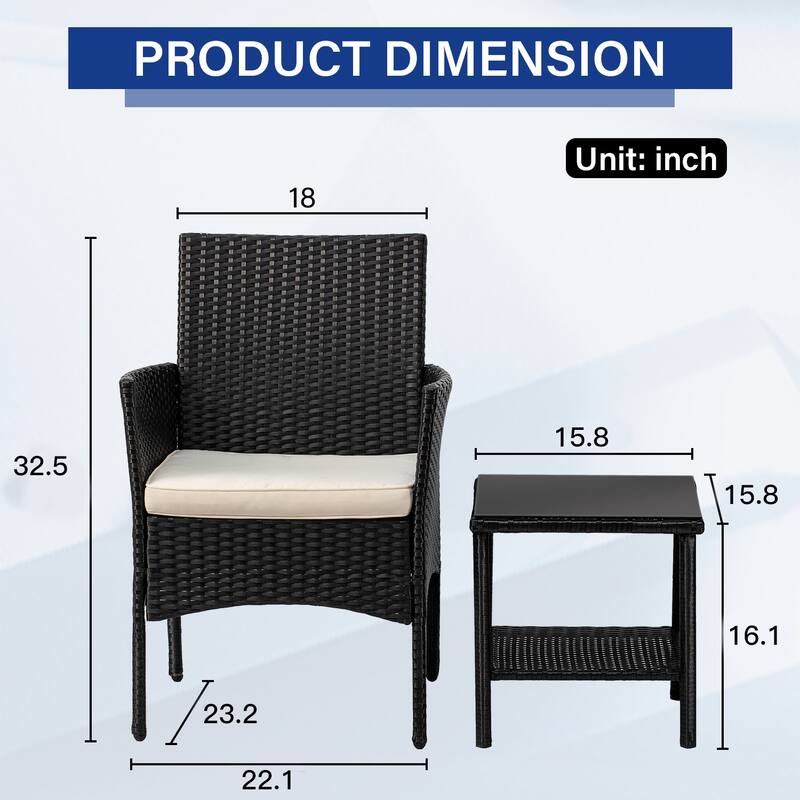Rhine Modern 3-Piece Rattan Outdoor Conversation Chair and Table Set by Furniture of America