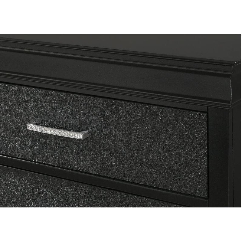 Black Modern Nightstand with Two Drawers and Metal Pulls