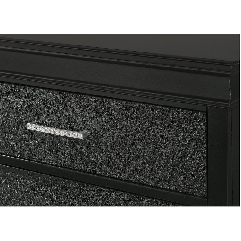 Two Drawers Nightstand Black Finish Solid Wood Crystal-Like Button Tufted