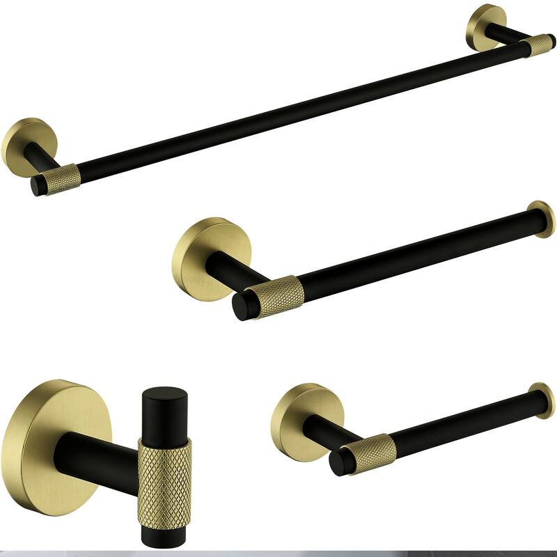 4-Piece Bath Hardware Set Towel Holder Set Toilet Paper Holder Set - Black