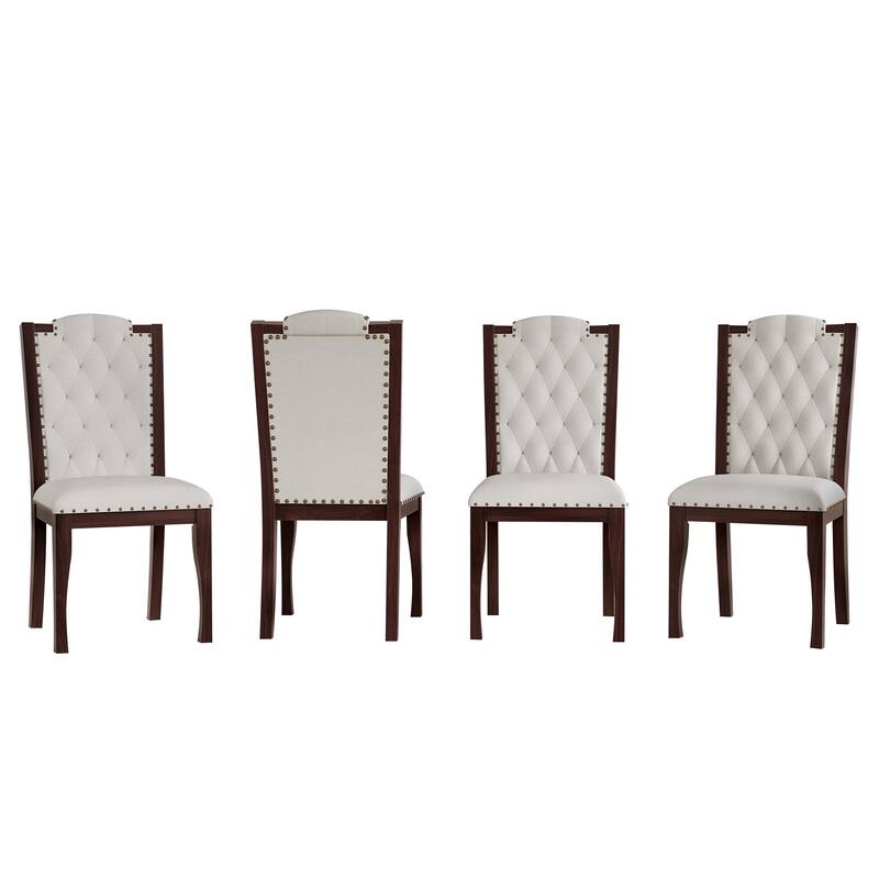 Roomfitters Upholstered Dining Chairs Set of 4, High Back Tufted Kitchen Chairs with Solid Wood Legs & Nailhead Trim