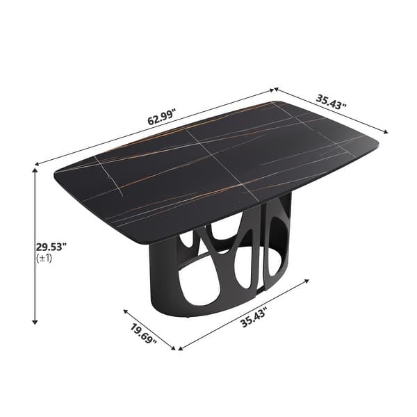 dimension image slide 4 of 6, Cuve Edge Rectangle Dining Table Kitchen Table, Slate Table Top With Blakc Metal Pedestal
