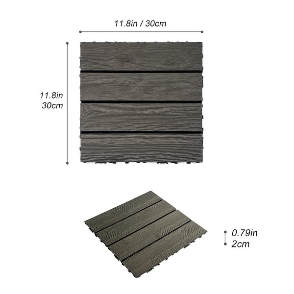 11.8 in.x 11.8 in.Square Plastic Interlocking Deck Tiles, Dark Gray (44-Pack)
