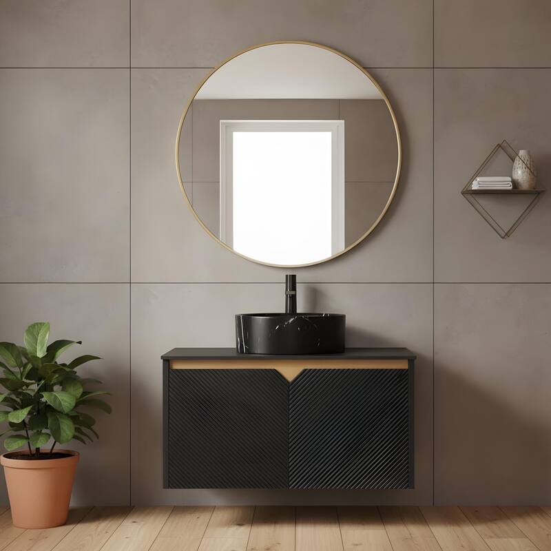 Wall-mounted Bathroom Vanity with Round Vessel Basin