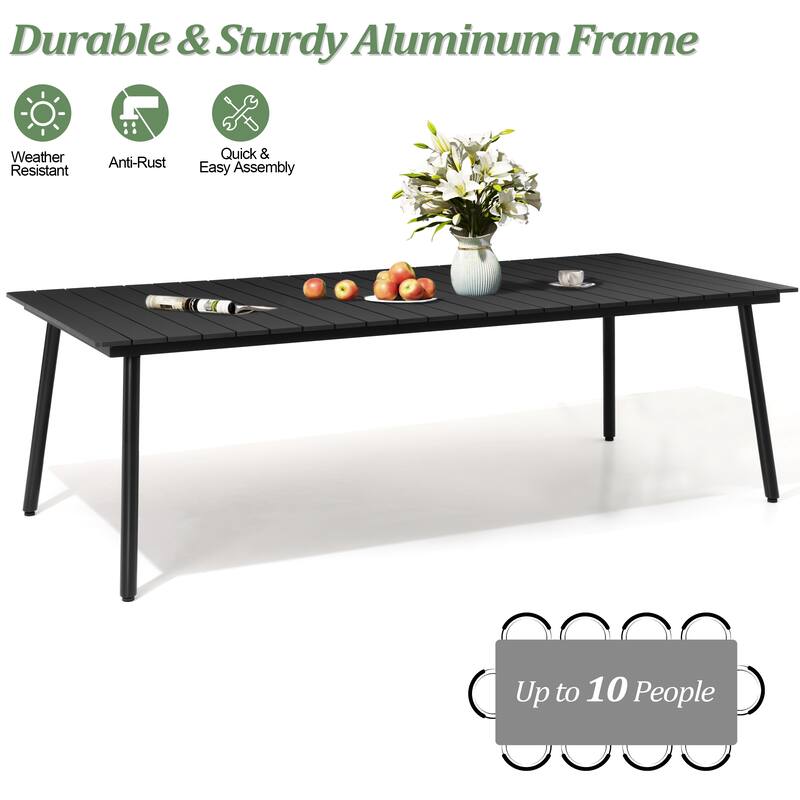 Outdoor 9PC- Patio Rectangular Aluminum Dining Table Sets with Umbrella Hole with Rattan Chair