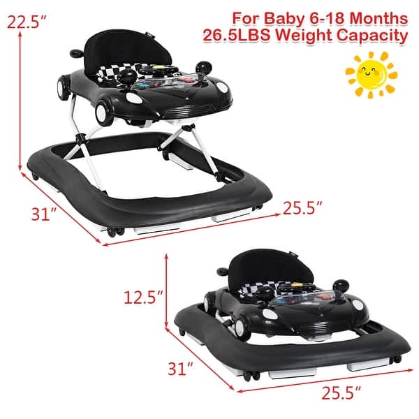 dimension image slide 0 of 2, Costway 2-in-1 Foldable Baby Walker w/ Adjustable Heights & Music - See Details