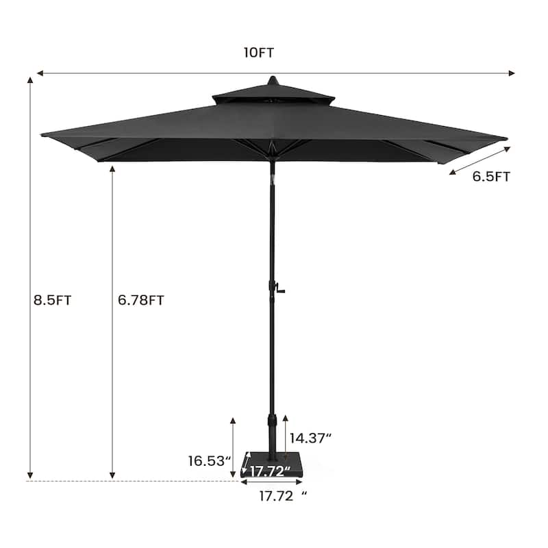 Pellebant Outdoor Patio 10 X 6.5 FT Double Top Market Umbrella with Base