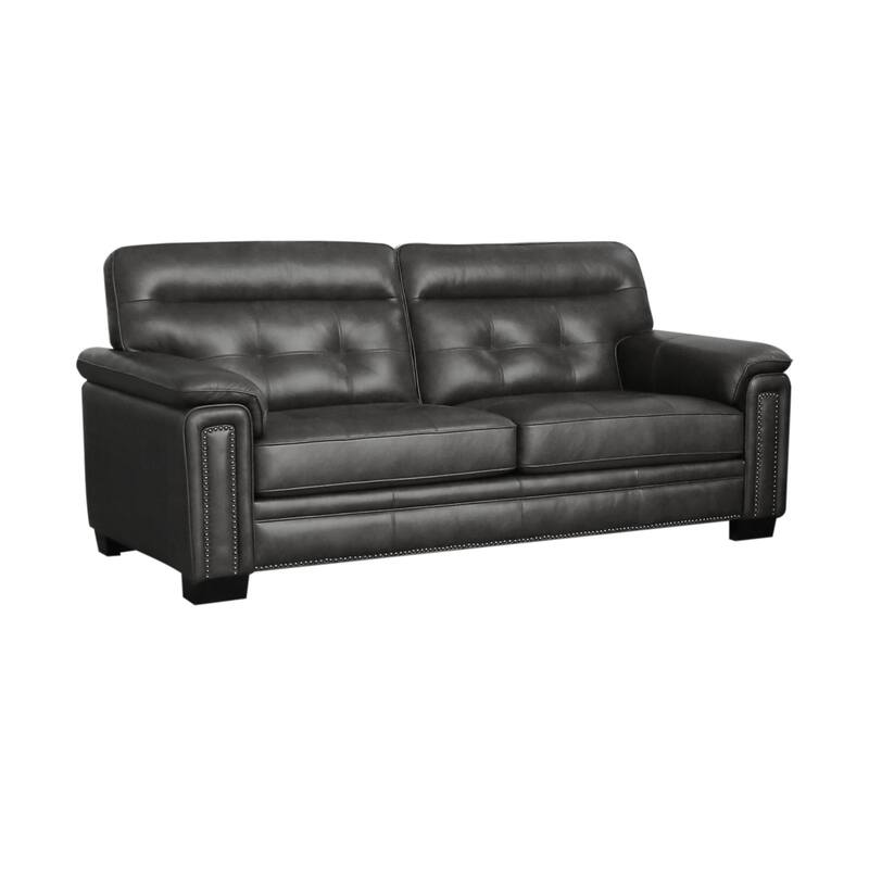 Henry Top Grain Leather Tufted Sofa - Grey