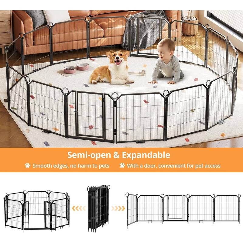 Portable Dog Playpen, Multi-Panels with Gate for Different Size Dogs