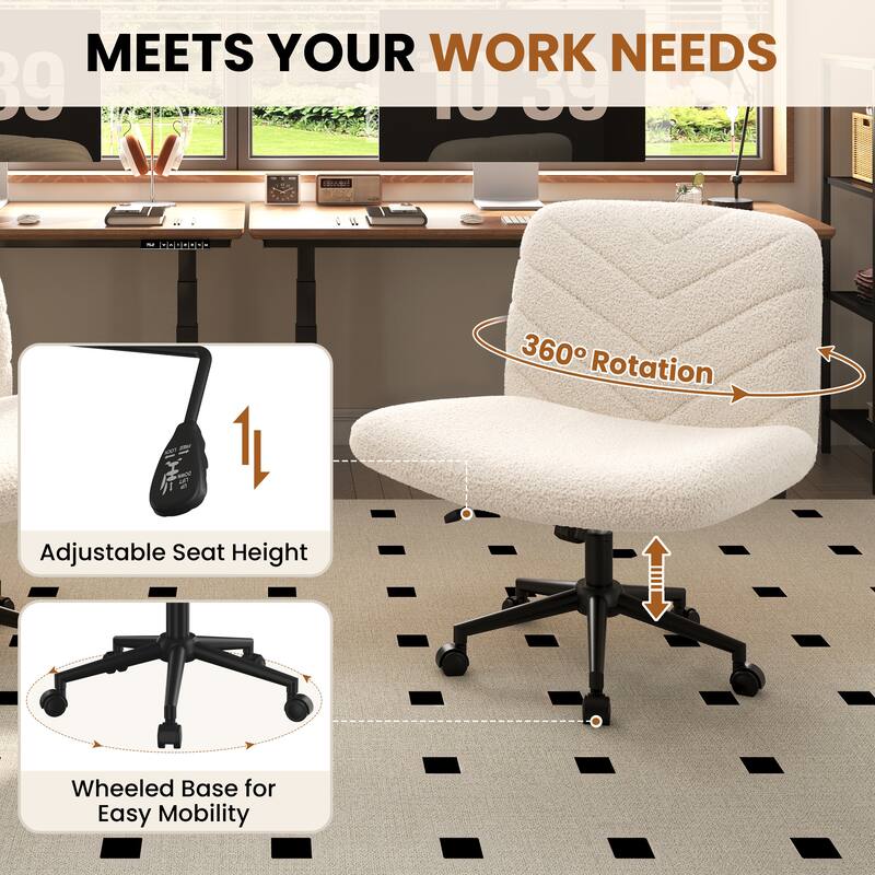 Yaheetech Boucle Swivel Desk Chair Office Chair with Wheels for Home Office Study Bedroom
